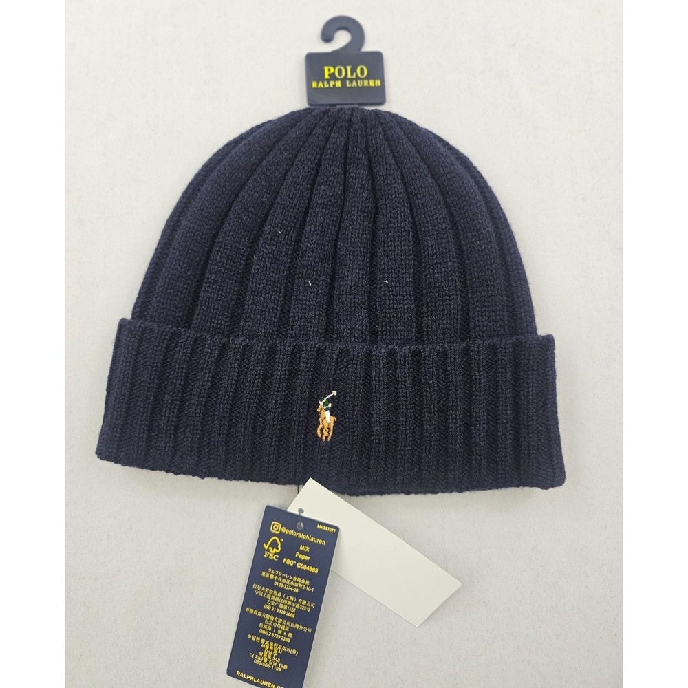 Polo Ralph Lauren beanie hat men unisex navy One Size PP0054 433 wool nylon logo